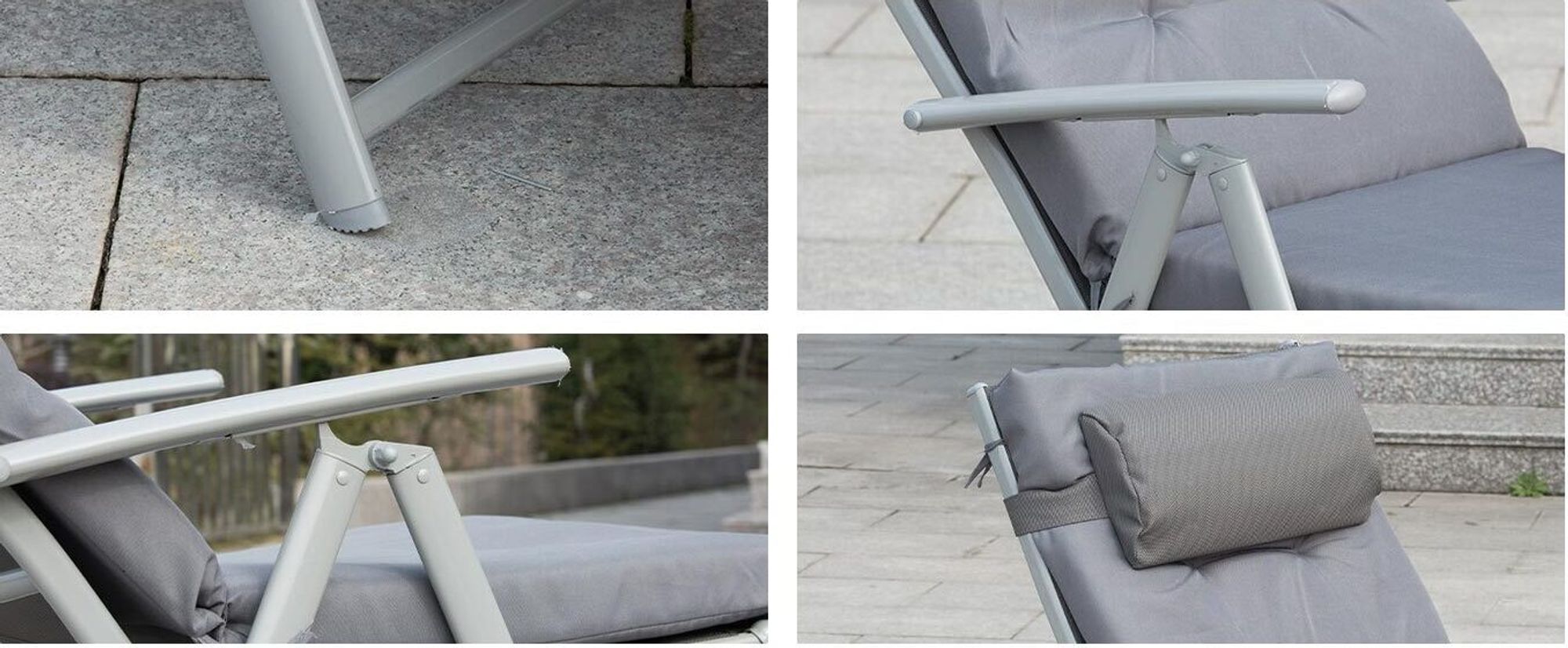 Outsunny Sonnenliege Strandliege Gartenliege Klappbar Verstellbar Metall Grau