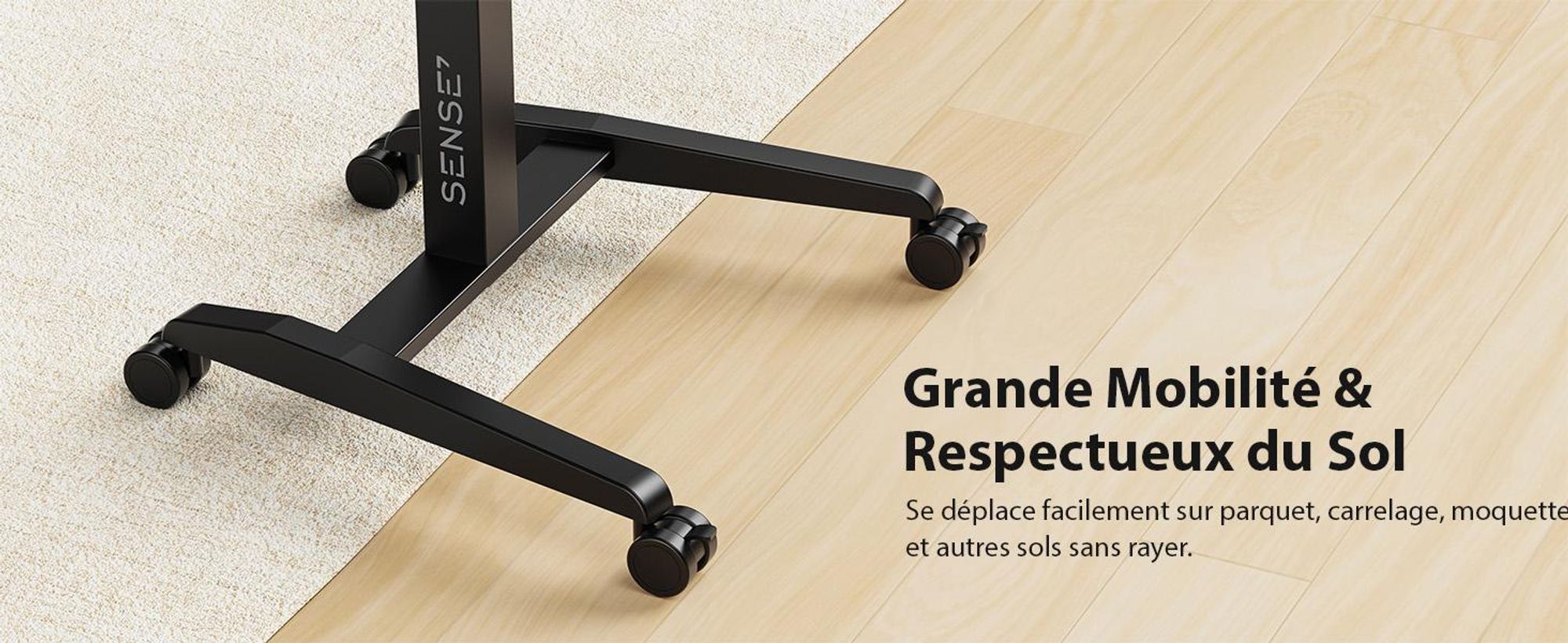 SENSE7 Bureau sur roulettes Bureau mobile Plateau basculant Réglable en hauteur Grand plan de travail Moderne et minimaliste 70 x 52cm blanc