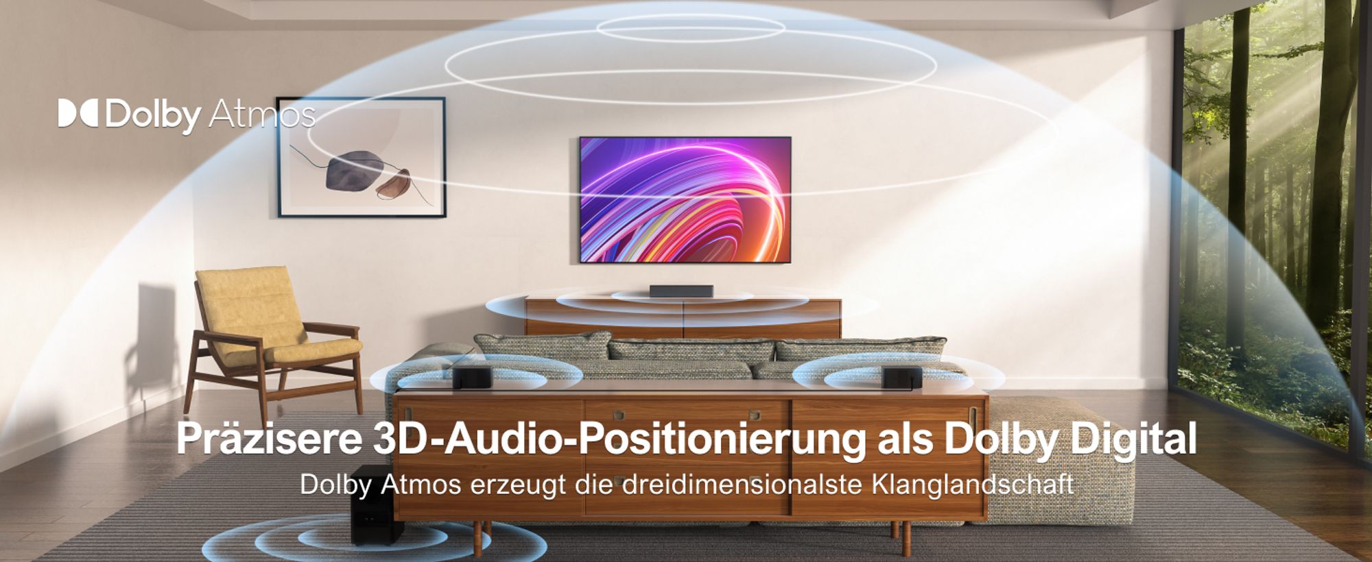 ULTIMEA 5.1 Soundbar mit Dolby Atmos, 3D Surround Sound System mit Subwoofer, 2 Rear-Lautsprechern, Soundbar Bluetooth 5.3 mit Einstellbarem Bass