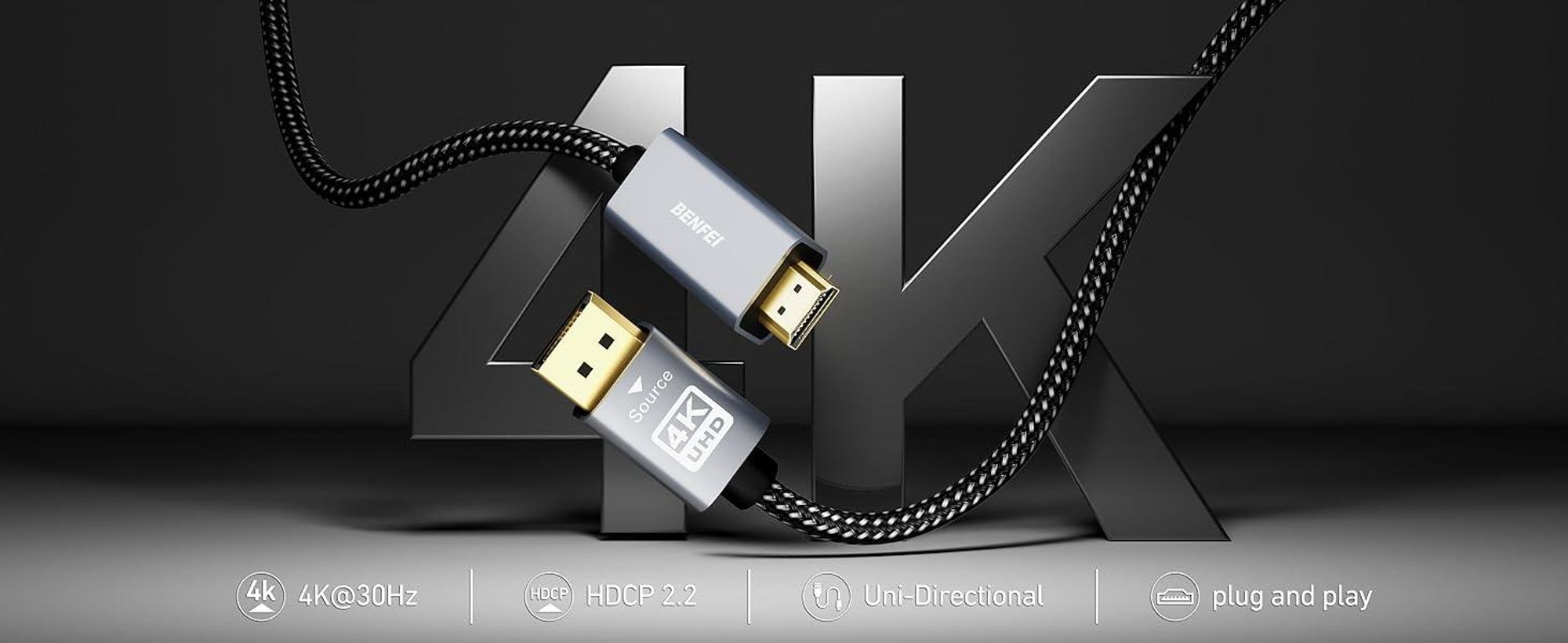 BENFEI HDMI-Kabel DisplayPort auf HDMI Kabel 1.8m 4K 30Hz