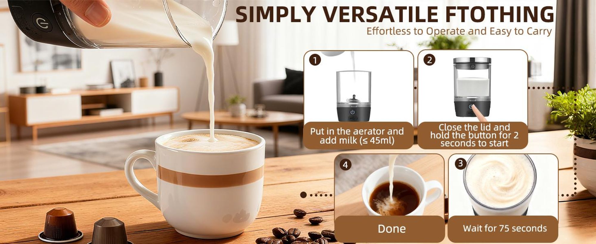 Tragbare Kaffeemaschine mit Milchaufschäumer 3-in-1, 20 Bar Espressomaschine, 93°C Selbsterhitzend, 7500mAh Akku, Ideal für Camping, Auto & Reisen