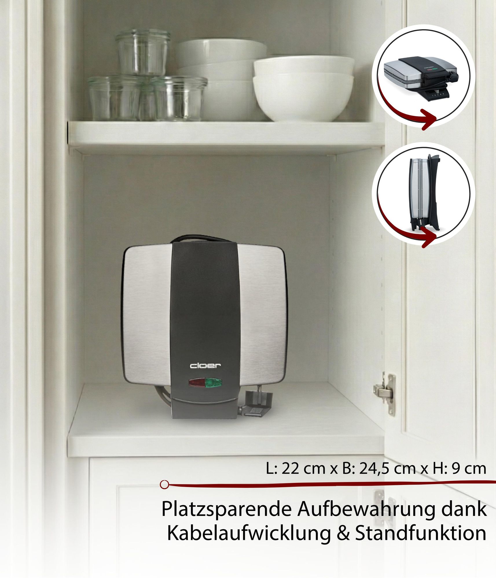Platzsparende Aufbewahrung auf den Griffen mit Steckerdepot