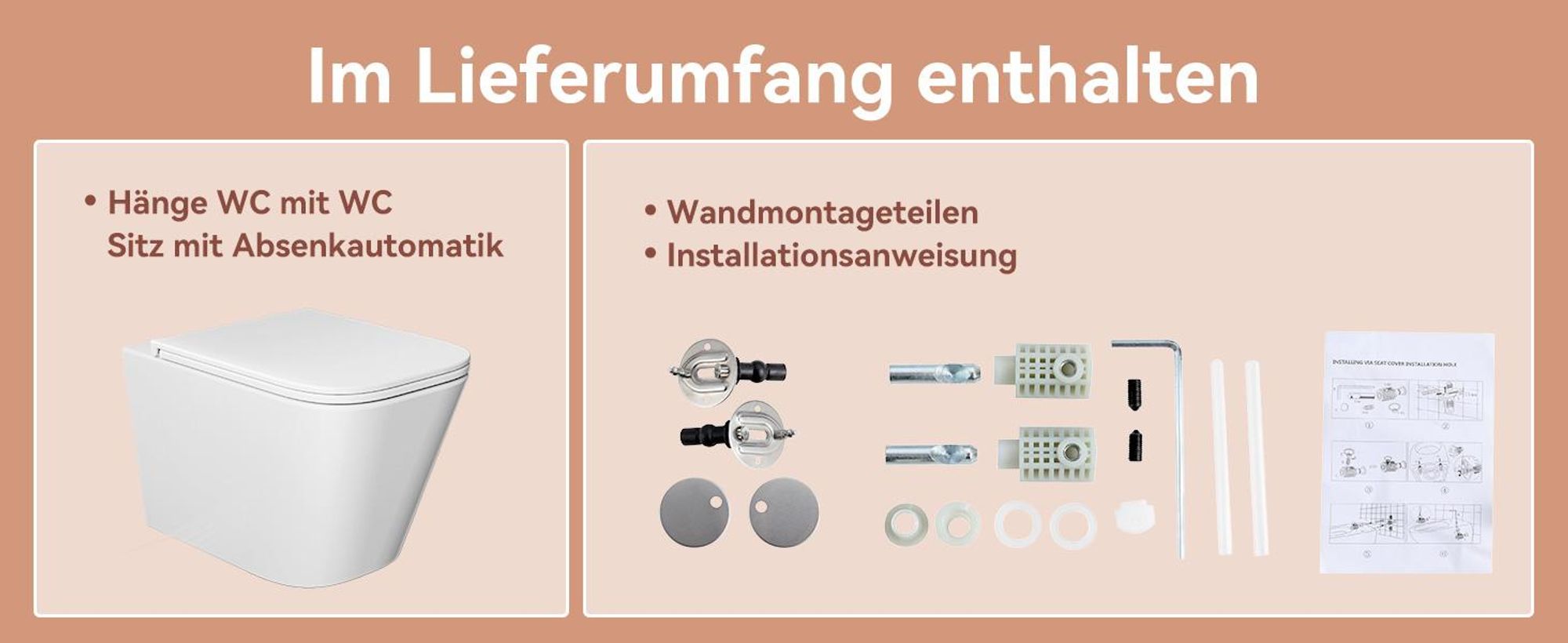 Komplett Vorwandelement Toilette Set - 82cm Unterputzspülkasten + Hänge Spülrandlos WC Toilette + Rechteckig Chrome Drückplatte HOROW