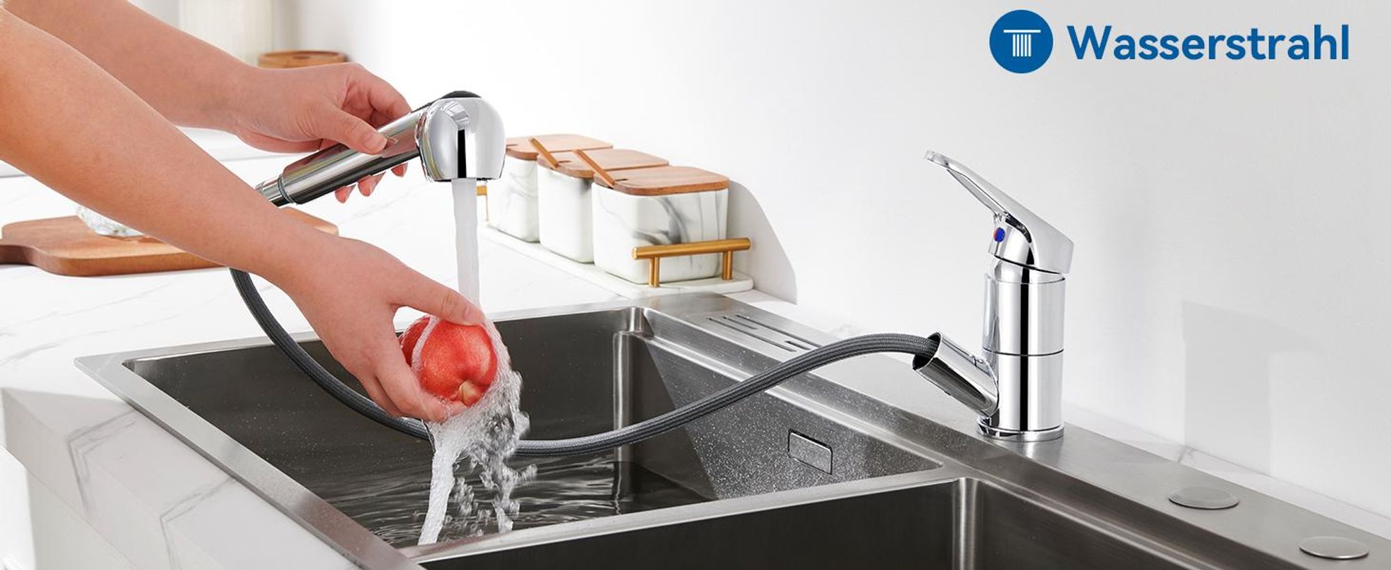 Niederdruck Küchenarmatur ausziehbar 70 cm, Wasserhahn Küche mit 2 Strahlarten, 360° drehbar, Spültischarmatur Chrom mit Brause, für Boiler, Auralum