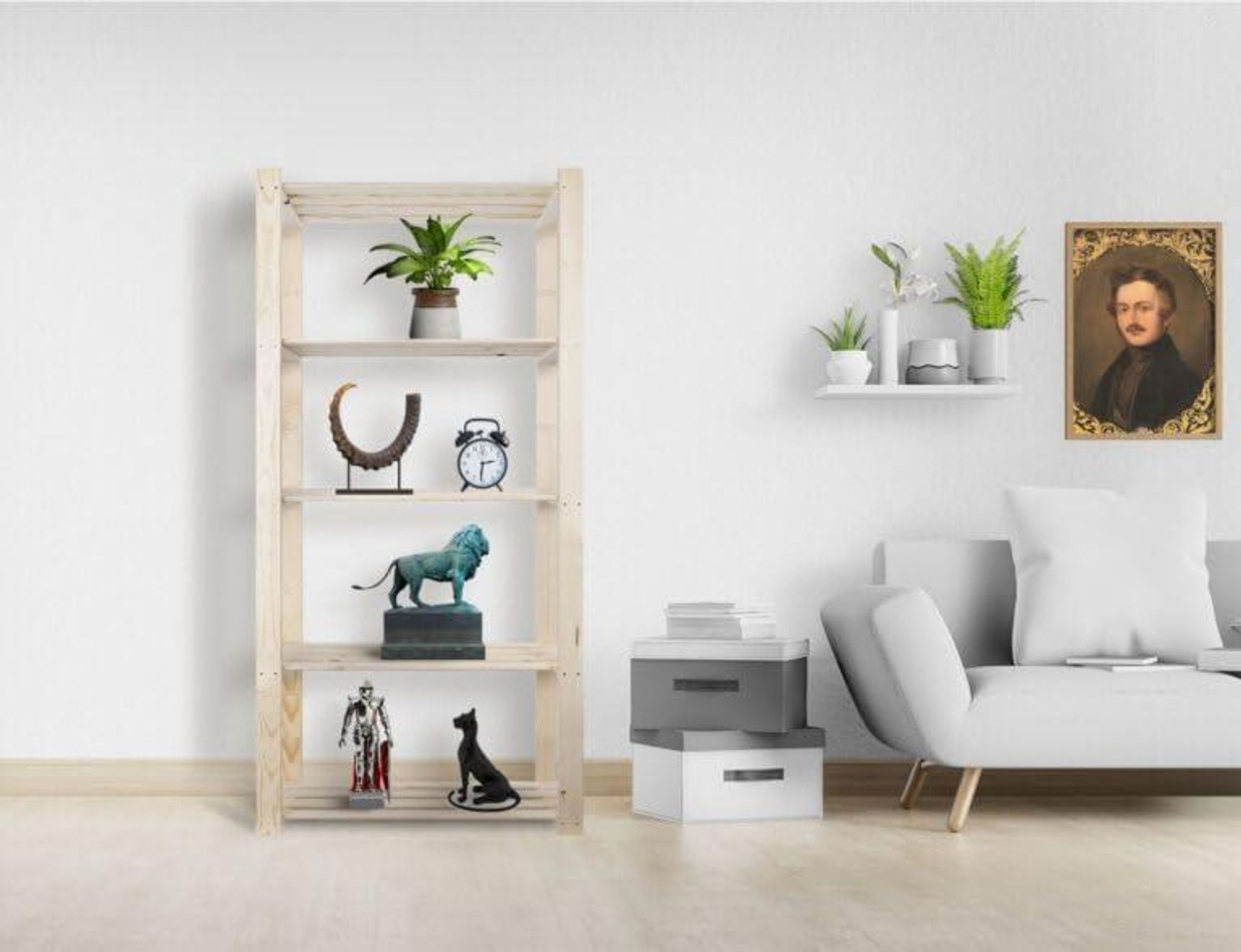 STOLMAK Holzregal Bücherregal 80x170x38 (BxHxT) Wandregal Natur Kiefernholz Massivholzregal Dekoregal 5 Ablagen Kieferregal