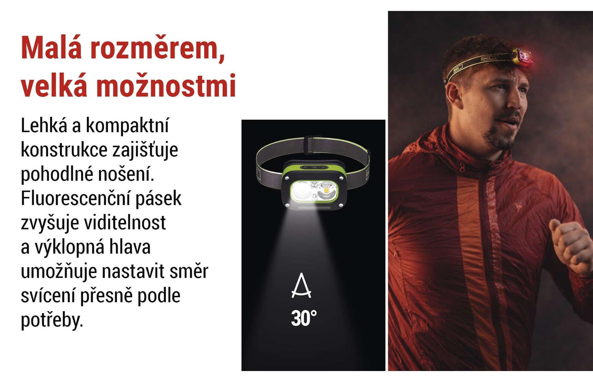 EMOS Nabíjecí čelovka se senzorem pohybu a 5 režimy svícení, 175 lm / 50 m / 4,5 h, odolná proti nárazu, Li-pol akumulátor 800 mAh, venkovní, P3545