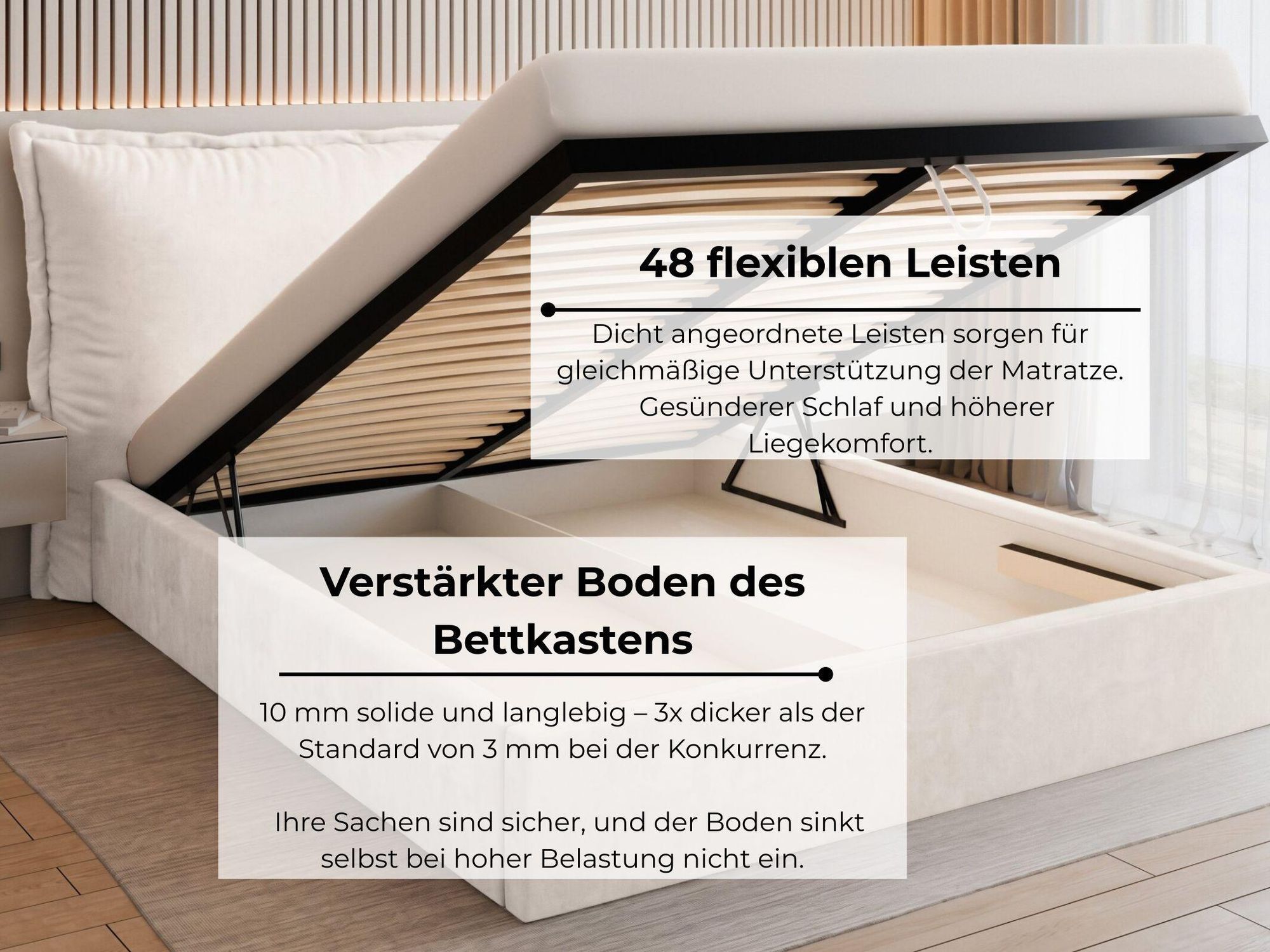 VALLH Polsterbett Bett 180x220 mit Matratze Beige Samt - Kissenkopfteil mit lattenrost (Sofia Piano 01 + Matratze)