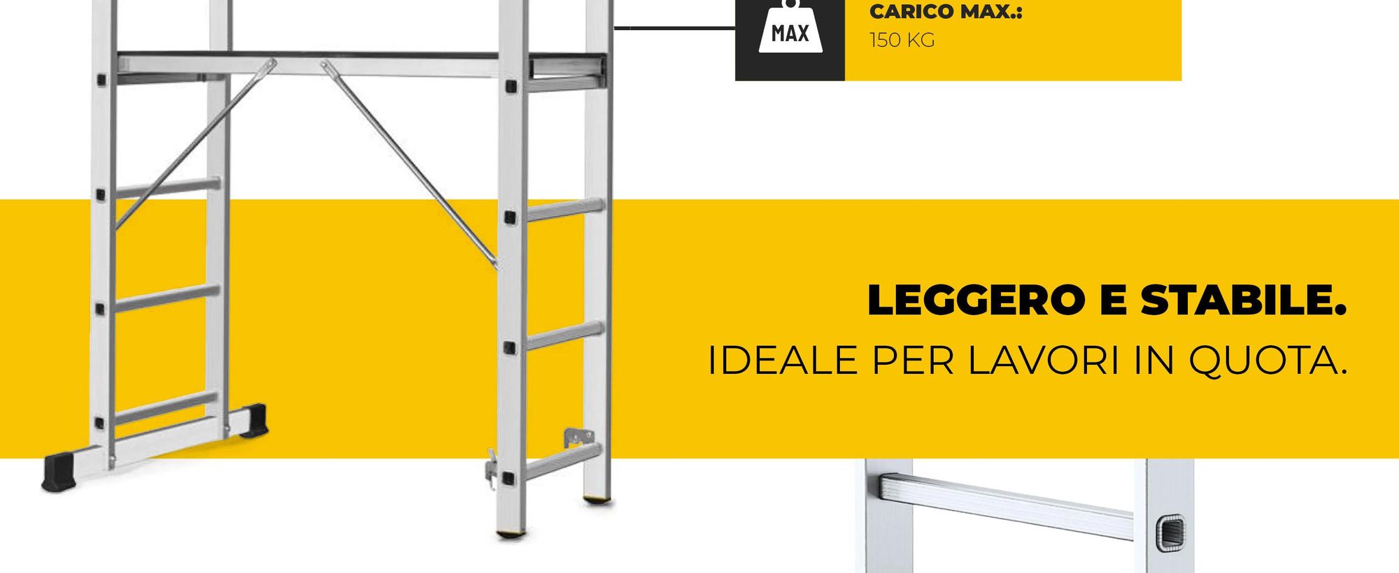 Drabest | Ponteggio in alluminio - Ponteggio in alluminio 2x6 - Ponteggio a scala - Portata piattaforma: 150 kg - Dimensioni piattaforma: 46x150 cm