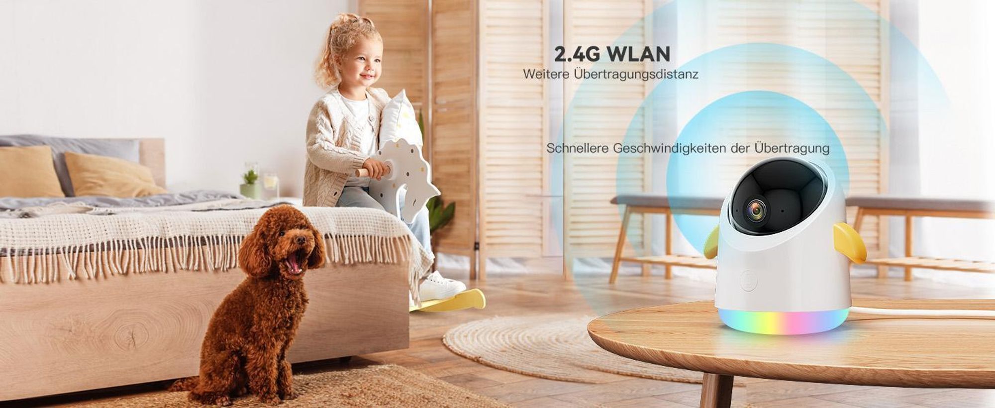 Babyphone mit 2 Kamera und APP 2K/3MP 360° View 5" WLAN Video Babyfone RGB-Nachtsicht Weinen/Bewegungs/Geräusch-Erkennung 4-facher Zoom mit 2*32G