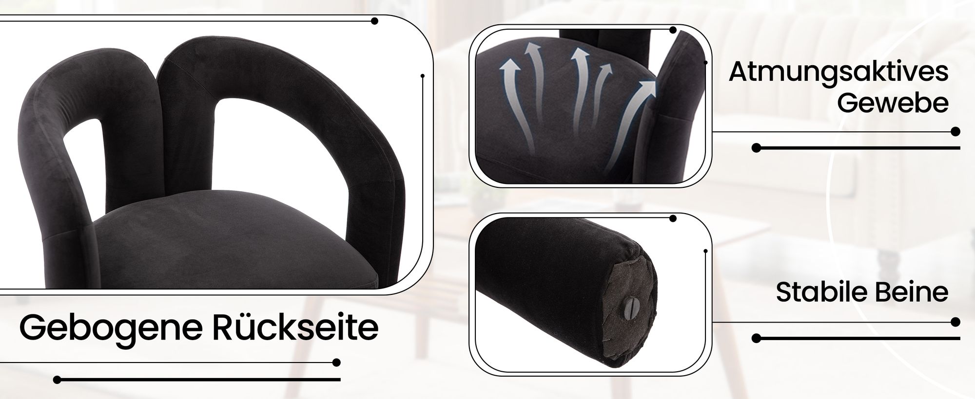 okwish Esszimmerstühle Polsterstuhl 2er Set, gepolsterte dekorative Stühle/Esszimmerstühle/Eimer Seitenstühle für Wohnzimmer Schlafzimmer, Samt Schwarz