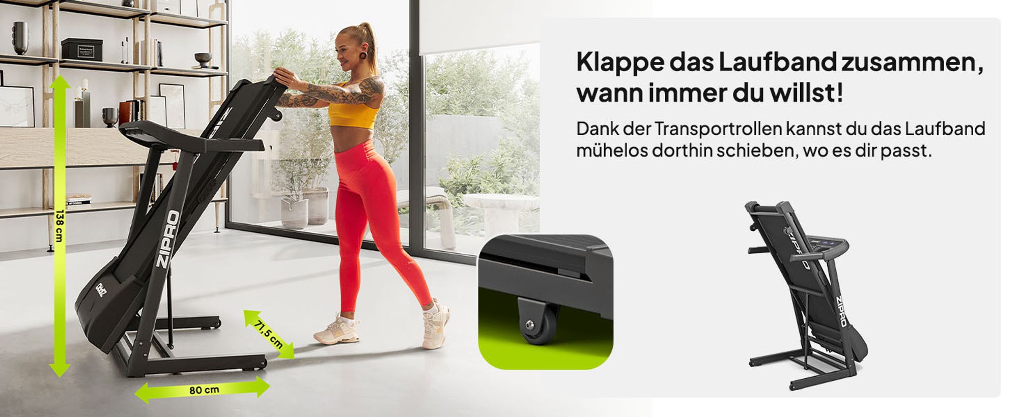 Zipro Laufband Elektrisch Pulse – Mit Automatischer Steigung Belastbar Klappbarer Heimtrainer mit 8-fach Dämpfung Pulsmessung & LED Display Bis 130kg