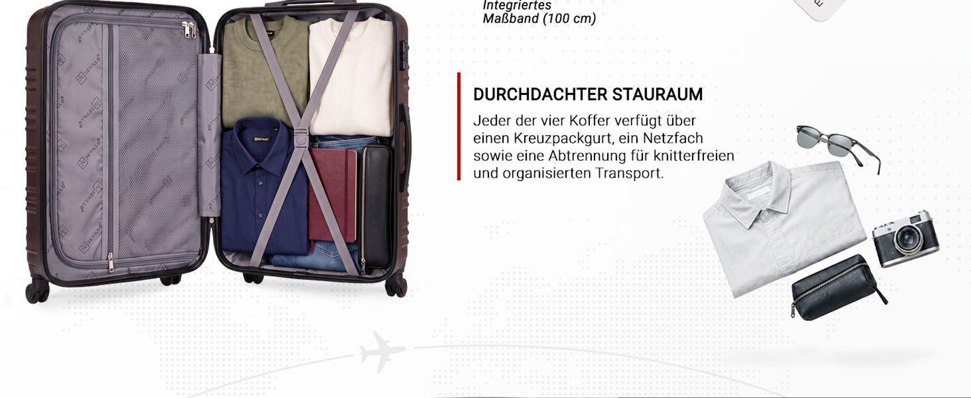 Devillo® Kofferset 4tlg. S-M-L-XL, Terrabraun - Trolley Koffer Reisekoffer Reisekofferset Gepäck Rollkoffer TSA 4 Rollen ABS-Hartschale Teleskopgriff
