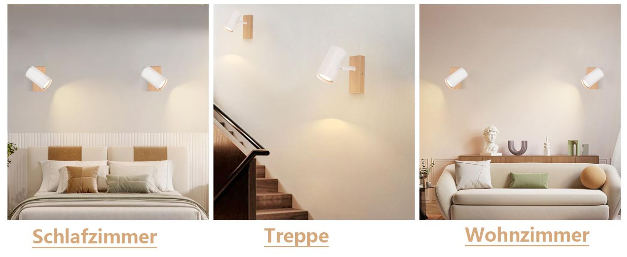 ZMH Deckenleuchte Weiß Deckenstrahler 1 Flammig Holz Deckenlampe GU10 Deckenspots Schwenkbar 350° Spotslight für Wohnzimmer Schlafzimmer Küchen Korridor Esszimmer