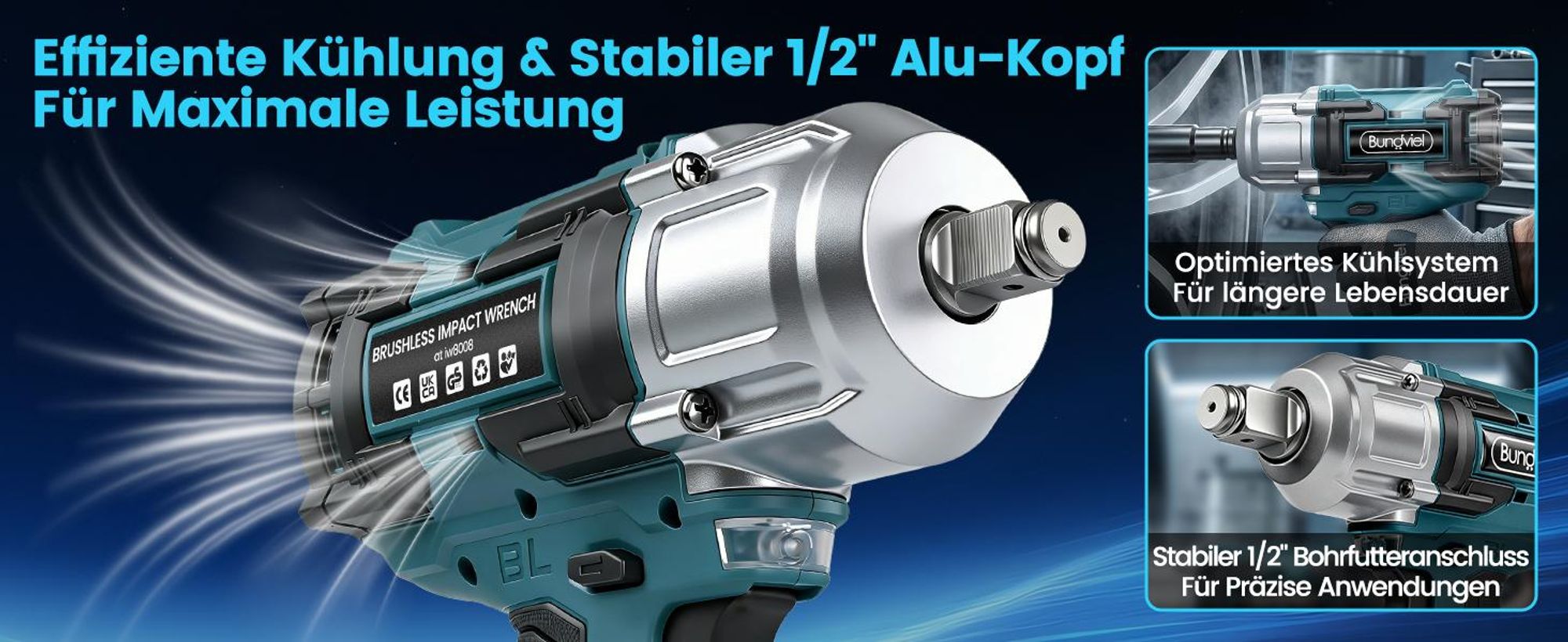 Akku Schlagschrauber 1000Nm, 21V Bürstenloser Drehschlagschrauber mit 2x 4.0Ah Akku, 1/2 Zoll Impact Wrench Set für LKW, PKW, Traktor & Reifenwechsel