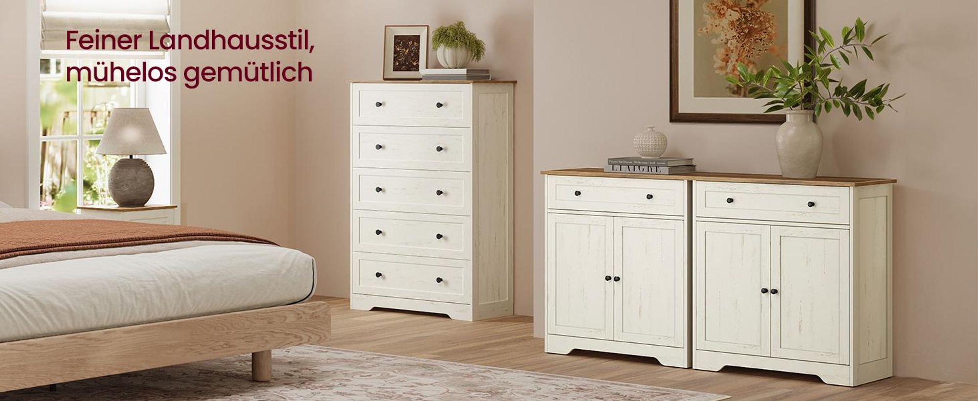 VASAGLE Küchenschrank im Landhausstil mit Schublade und 2 Türen 72 x 40 x 80 cm Weiß