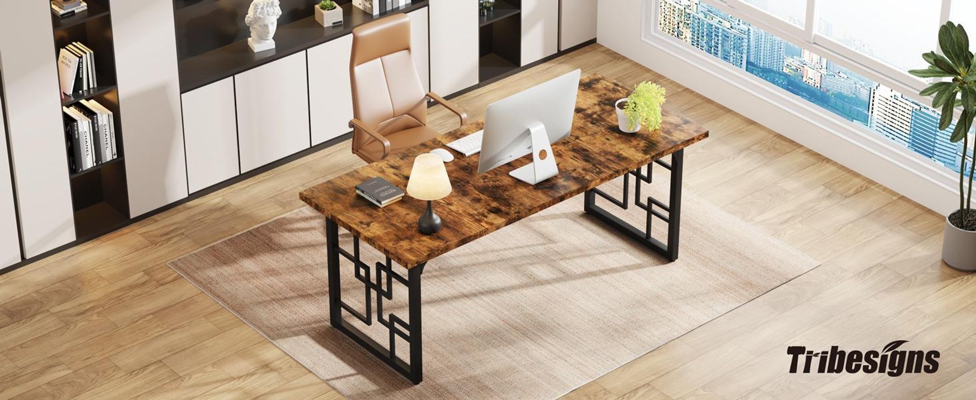 Tribesigns Bureau, 160x80x75 cm, computerbureau, bureau voor pc, houten bureau met zwarte metalen poten, industrieel design, rustieke bruine kleur