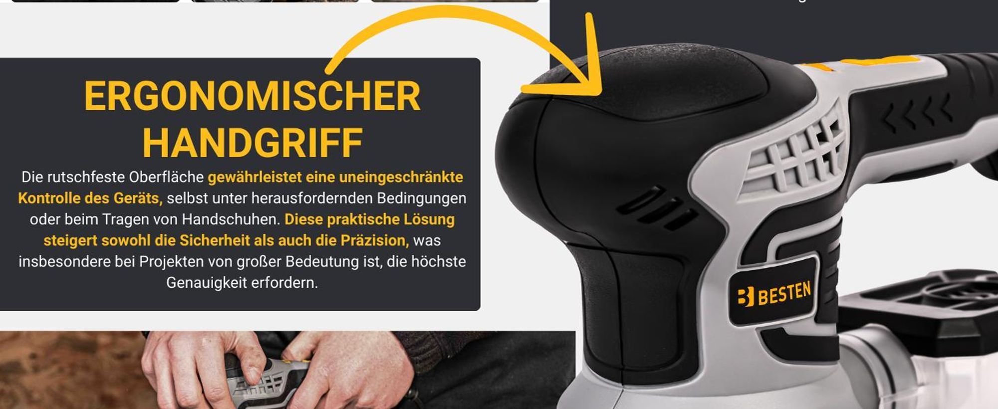 Exzenterschleifer 400W, Drehzahlregelung, Staubabsaugung, 16× Schleifpapier