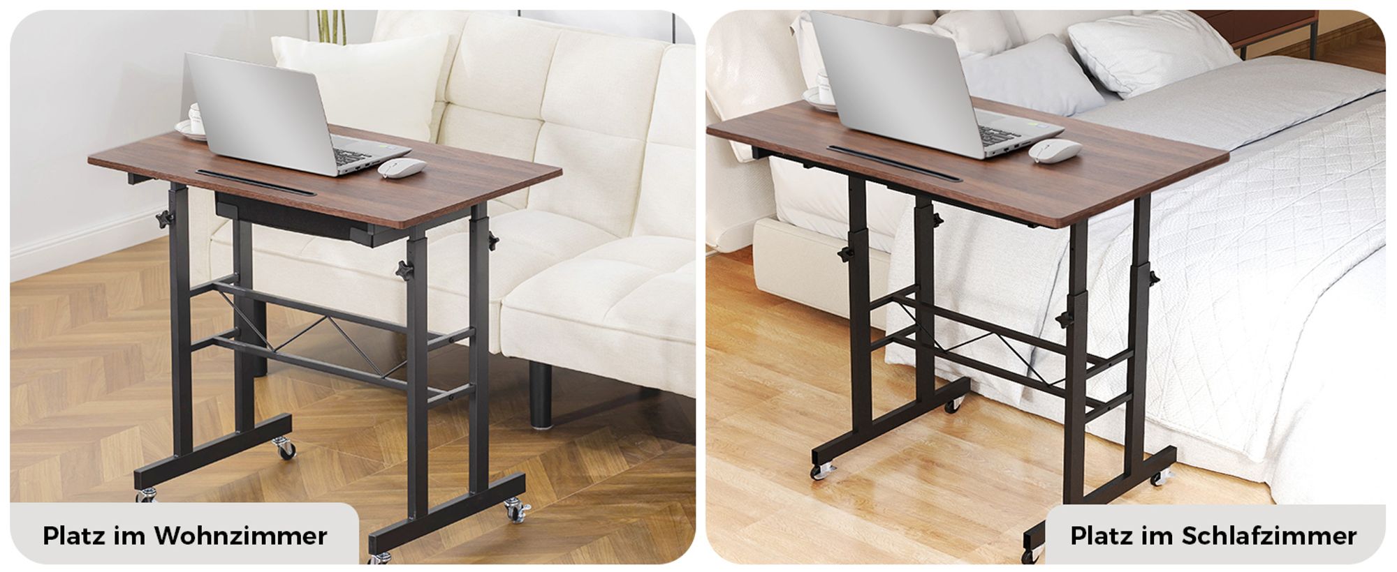 GTPLAYER Höhenverstellbarer Schreibtisch, Computertisch Laptoptisch mit Schubladen,Tisch höhenverstellbar 80 * 50*(73-115) cm Standing Desk mit Rollen