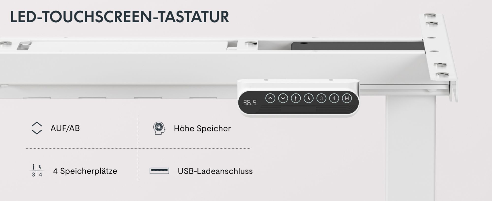 FLEXISPOT E6 Höhenverstellbarer Schreibtisch mit 2 Motoren, 160 kg Tragkraft, Anti-Kollisionsschutz, 4 Memory-Steuerung & USB, 3-stufig (Weiß)