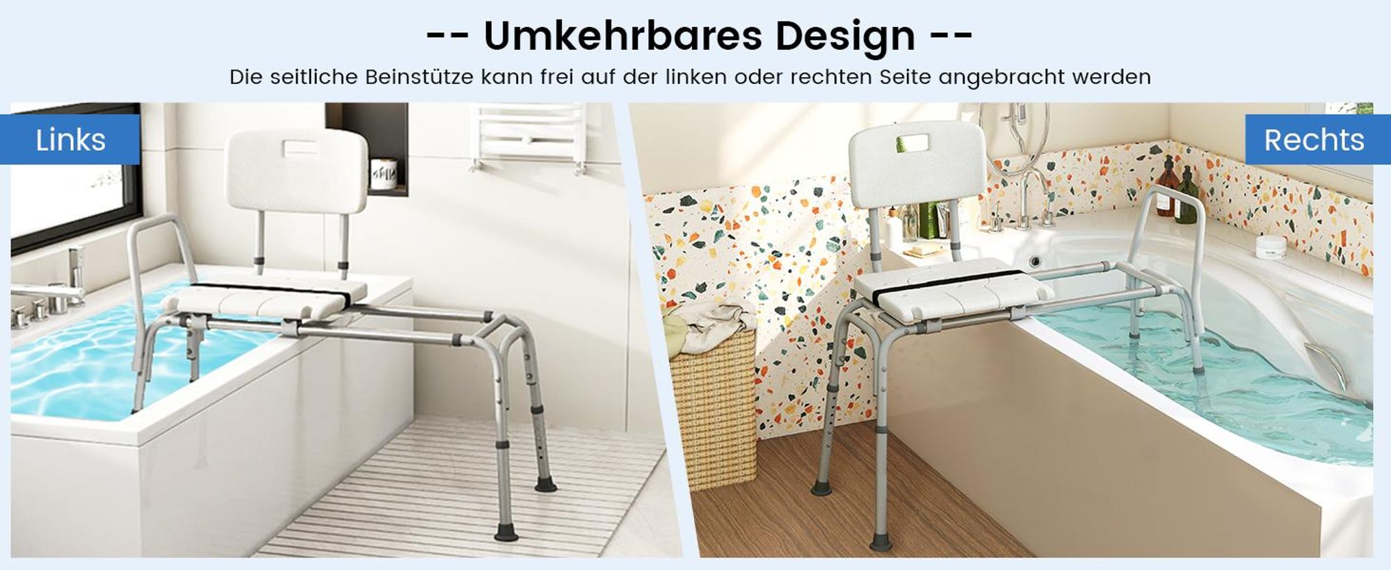 COSTWAY Rutschfeste Badewannen-Transferbank mit Höhenverstellung Extra-Breite Sitzfläche Rückenlehne Armlehne und Sicherheitsgurt 104x46,5x86-96 cm