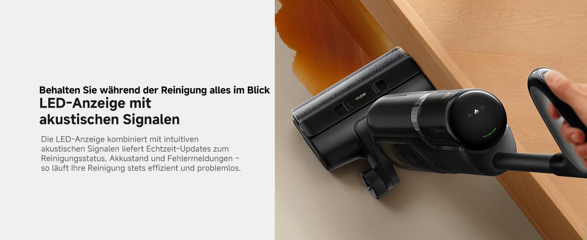 MOVA M10 Air Akku-Stielstaubsauger mit Nass- & Trockensaugen, 20.000 Pa, 30 Min, 600-ml-Tank, 74 dB, Auto-Reinigung, Anti-Geruch, Schwarz