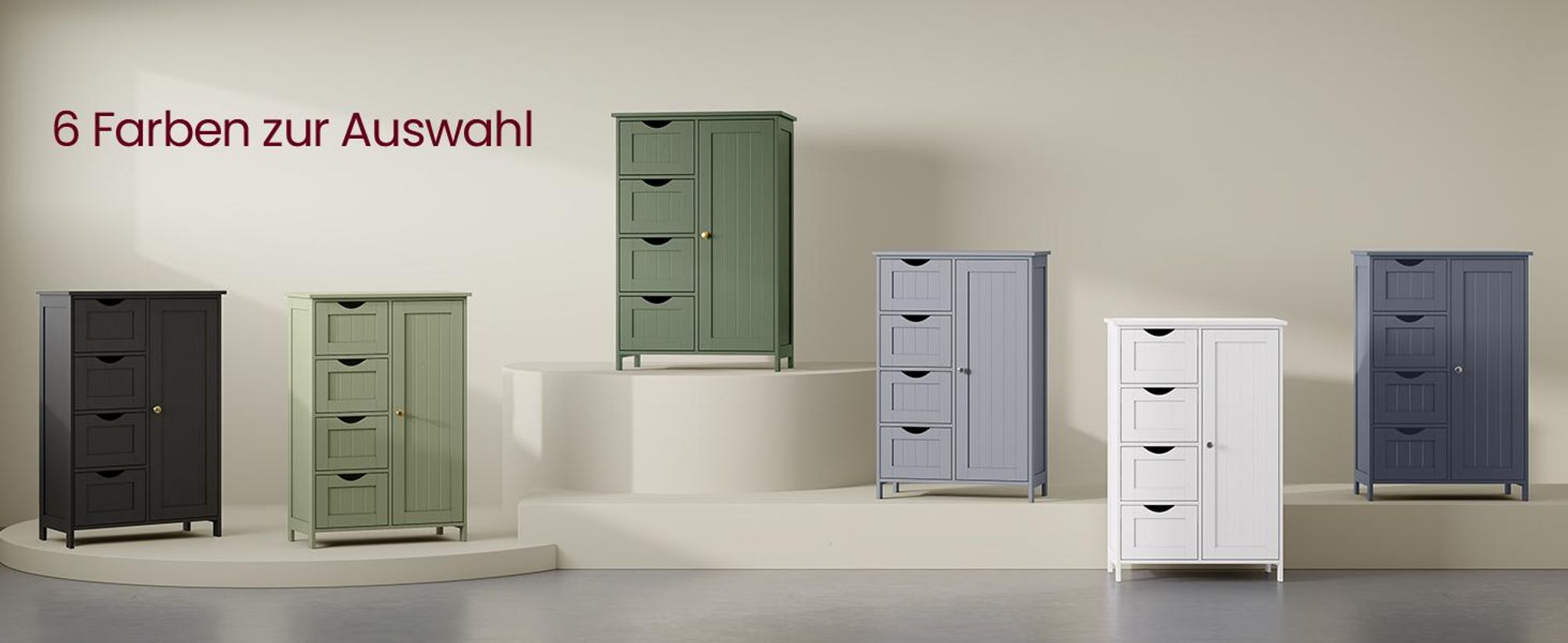 VASAGLE Badezimmerschrank, schmaler Badschrank, Beistellschrank, Kommode, mit 4 Schubladen, Schranktür, verstellbare Ablage