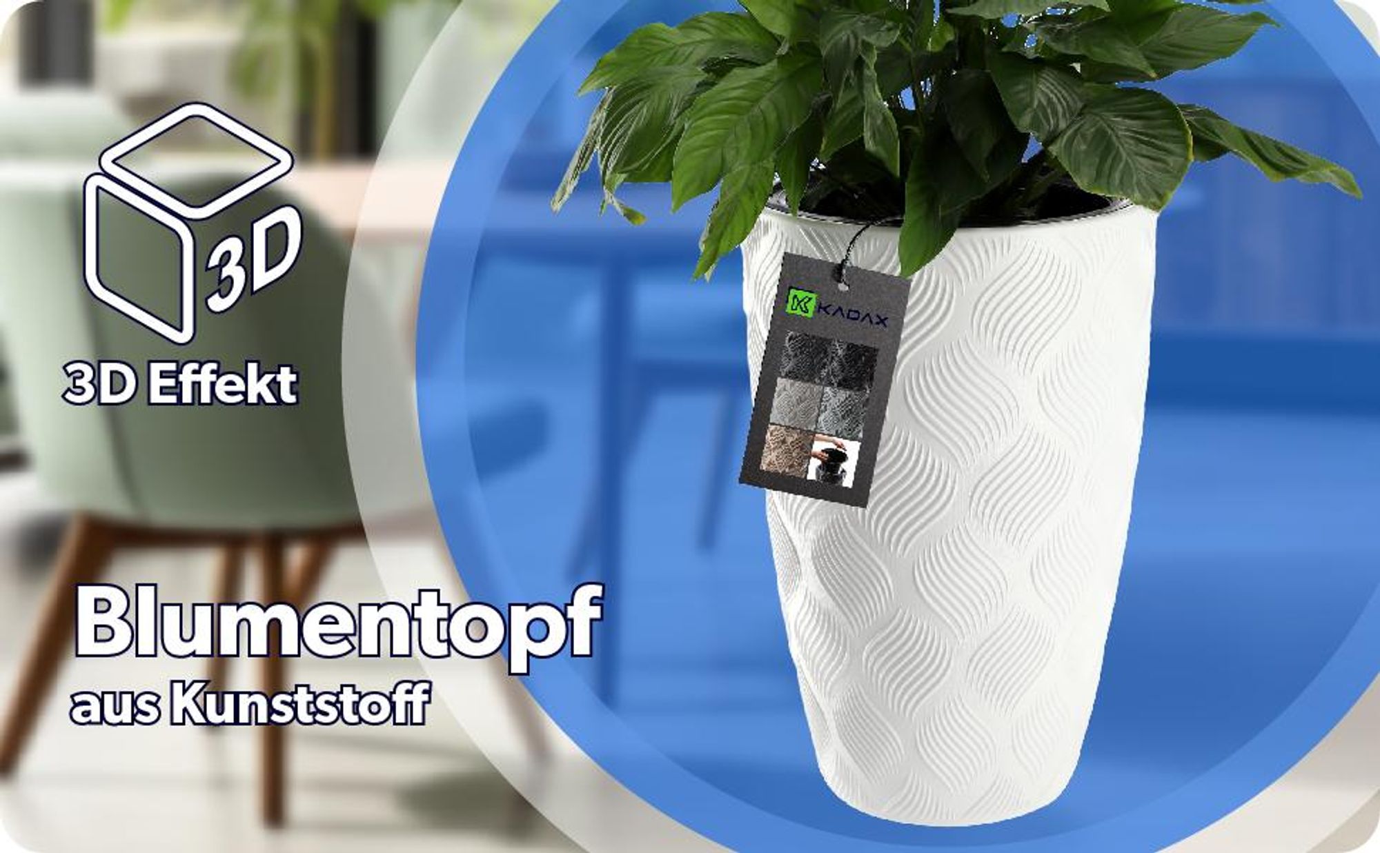 KADAX Blumentopf mit Einsatz "Jesi", Pflanzkübel aus Kunststoff, UV-Resistenter Topf, hoch, 30 cm, Weiß