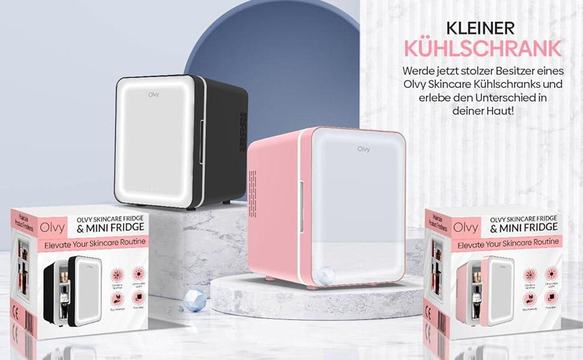 Olvy Kosmetik Kühlschrank 4 Liter, Tragbarer Mini Kühlschrank mit LED Spiegel, Klein Skincare Fridge, Kühl und Heiß für Zimmer, Schwarz