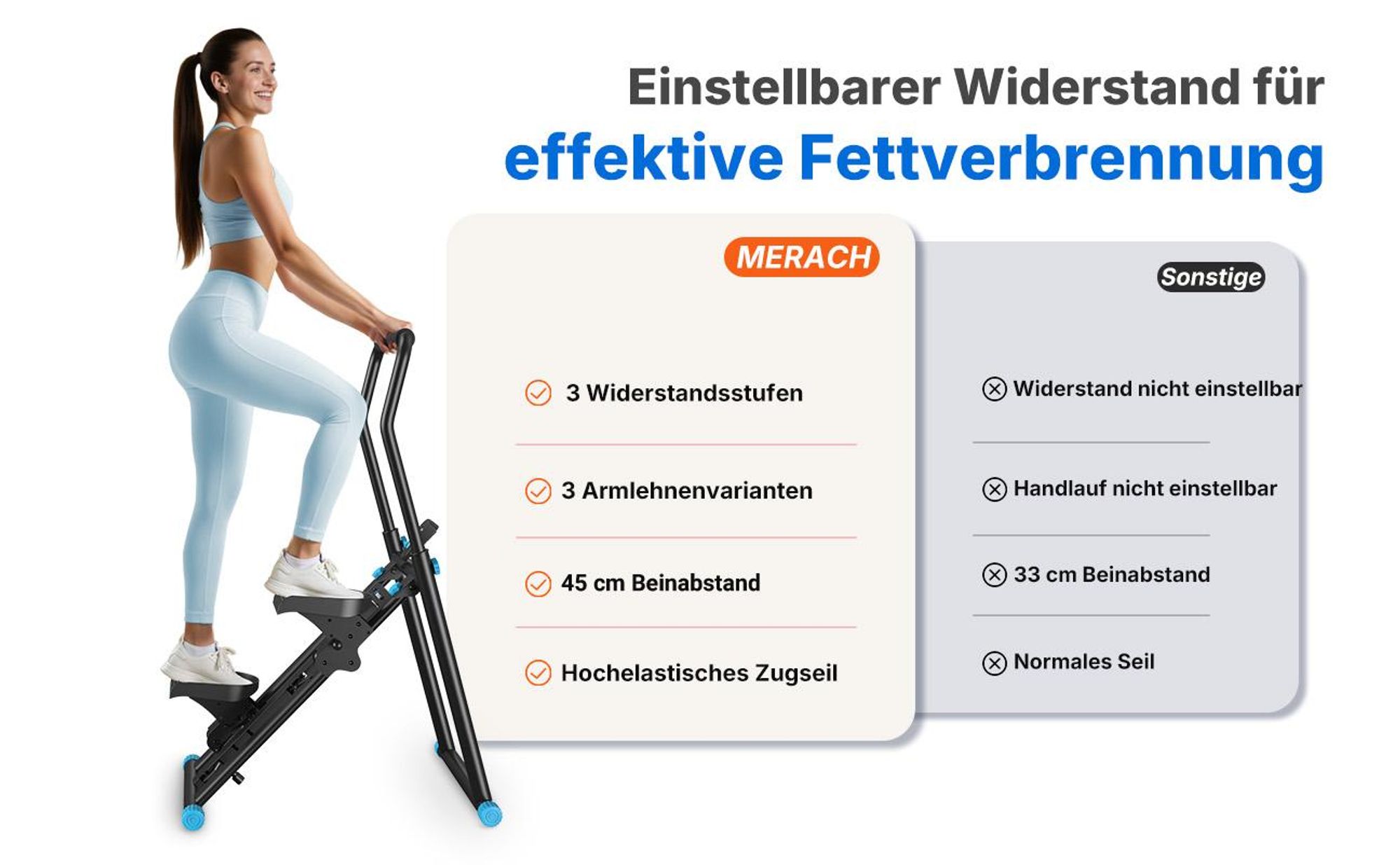 MERACH Klappbarer Stepper & Vertical Climber Heimtrainer – 3 Stufen & höhenverstellbar, LCD-Display & rutschfeste Pedale