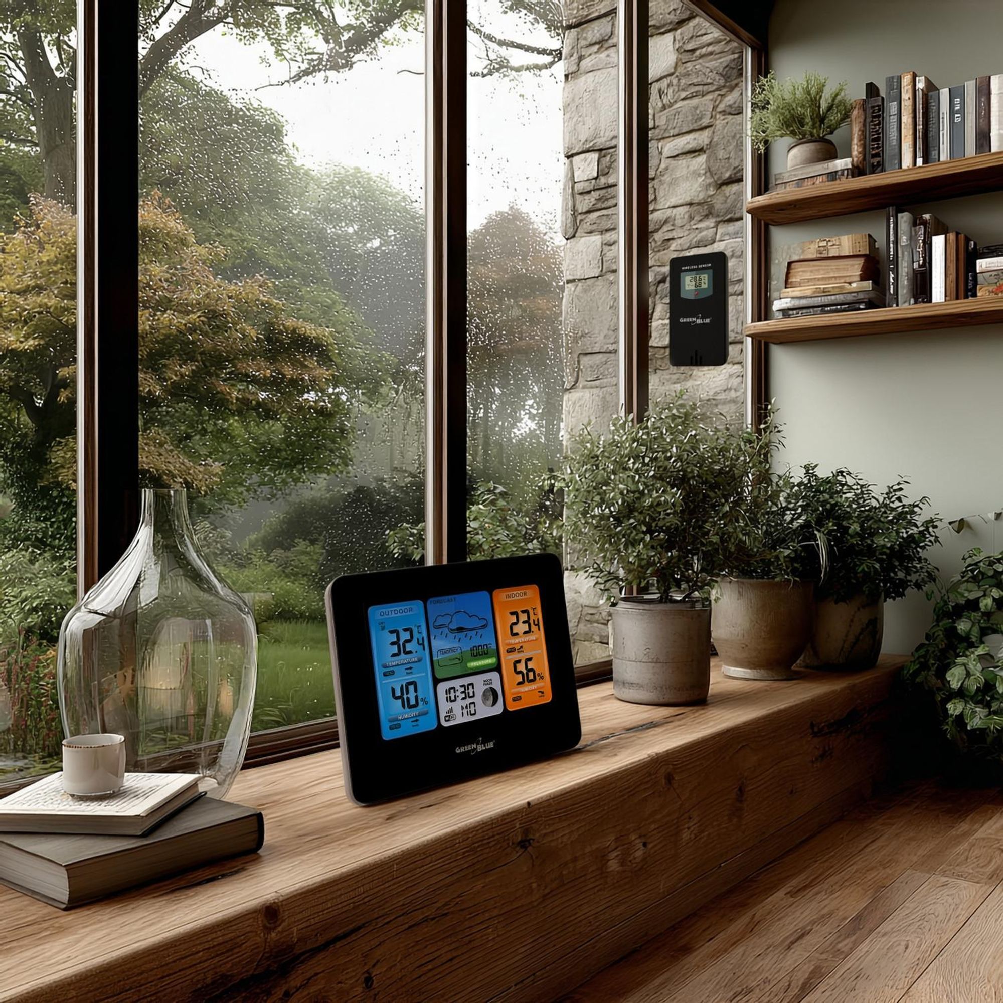 Wetterstation Wettervorhersage WiFi App Display 7 Sprachen IPX4 GreenBlue