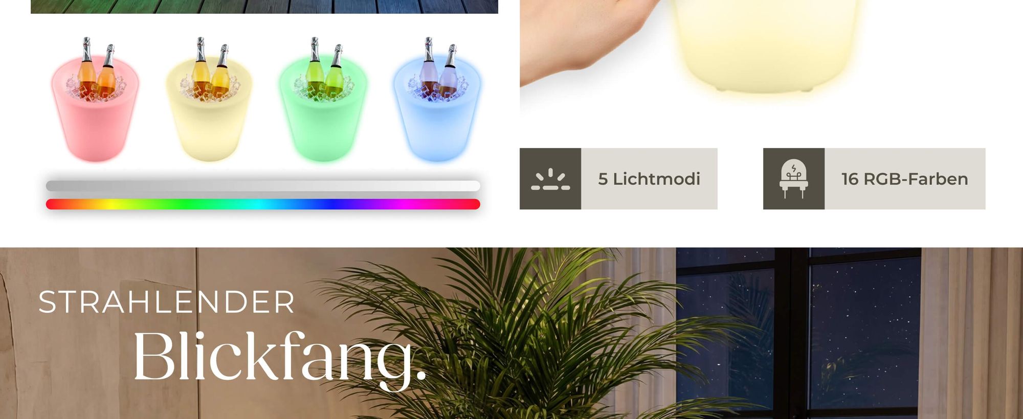 tectake® Leuchtzylinder Luminous Curve Cooler als Sektkühler mit LED-Beleuchtung, 12 W 38 x 40 cm, inkl. Erdspieß