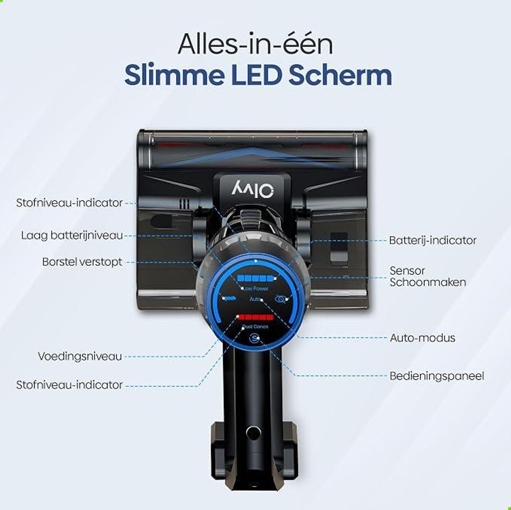 Olvy accuboormachine met dweilfunctie – Draadloze stofzuiger zonder zak met HEPA-filter, LED-display en accessoires – Ideaal voor harde vloeren en tapijten