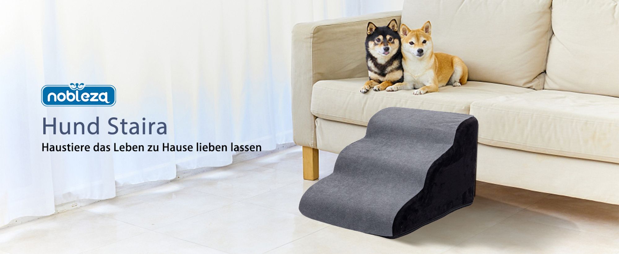 Nobleza Hundetreppe für Kleine Hunde, 3 Stufen Waschbarem Bezug und Rutschfestem Boden 56x40x35cm