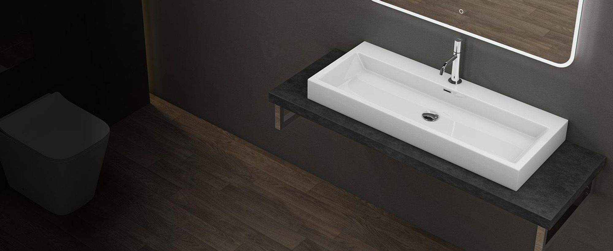 doporro Design Aufsatzwaschbecken Hängewaschbecken Waschbecken Weiß BTH 76.5x42x10 cm Waschtisch aus Mineralguss Colossum06