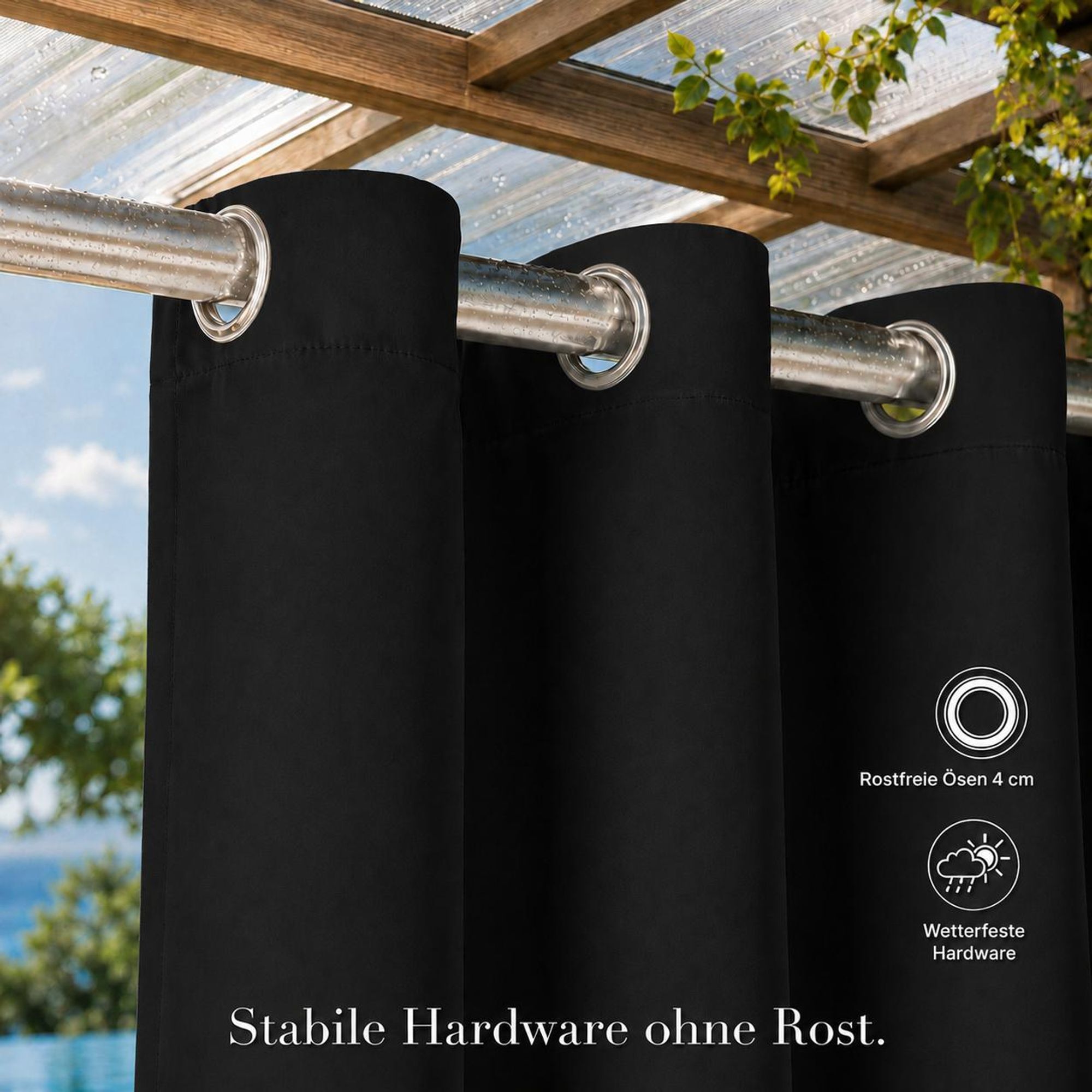 1x Outdoor Thermovorhang gegen Kälte und Hitze – Türvorhang, wasserdicht, Verdunkelungsvorhang mit Ösen für Garten Terrasse, Fenstervorhang, 132x274cm
