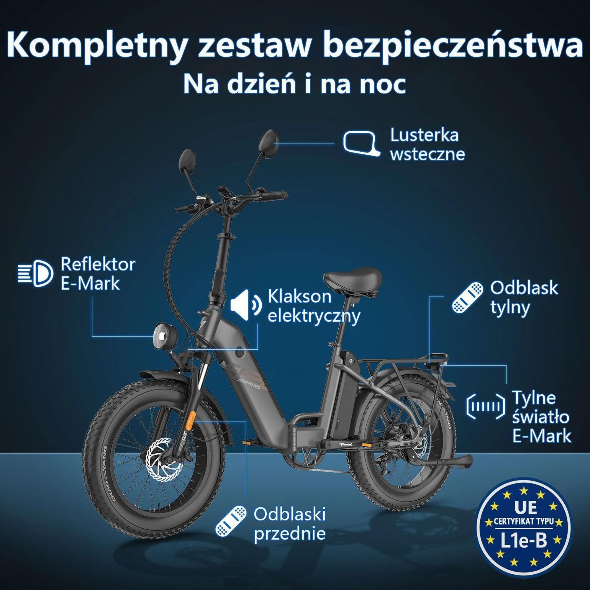 Rower Elektryczny FAFREES FF20 Polar - Bateria 48V12*2AH 20" Hydrauliczny Hamulec Tarczowy - Szaro Niebieski