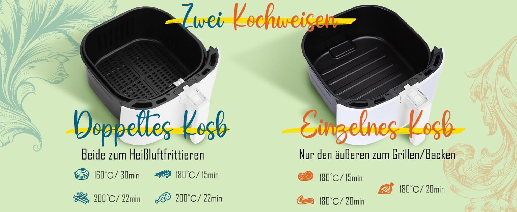 Aigostar - Air Fryer 7L 1900W, 5-in-1 ölfreie Fritteuse, 7 voreingestellte Funktionen mit LED-Bildschirm