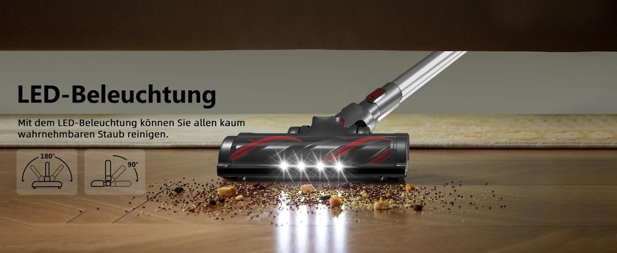 Aiibot Akku Staubsauger, 60000Pa/600W/55Min/1,8L Staubsauger Kabellos mit Display, Anti-Tangle-Bürste,Ultraleise,für Tierhaare/Teppiche/Hartböden/Auto