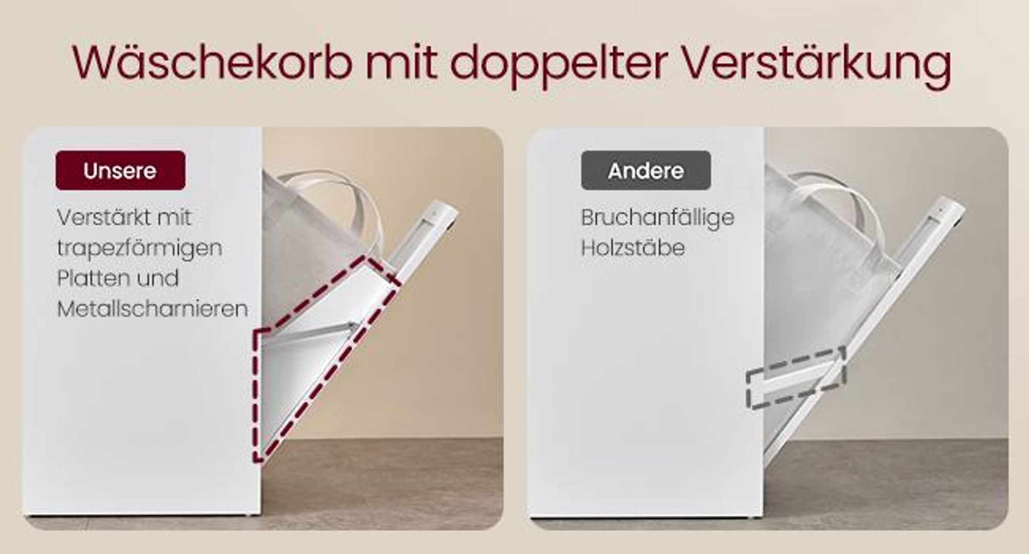 VASAGLE Badschrank mit Wäschekörbe, Wäscheschrank, Badezimmerschrank mit 2 Schubladen und 2 Wäscheboxen, herausnehmbare Innentaschen mit Griffen