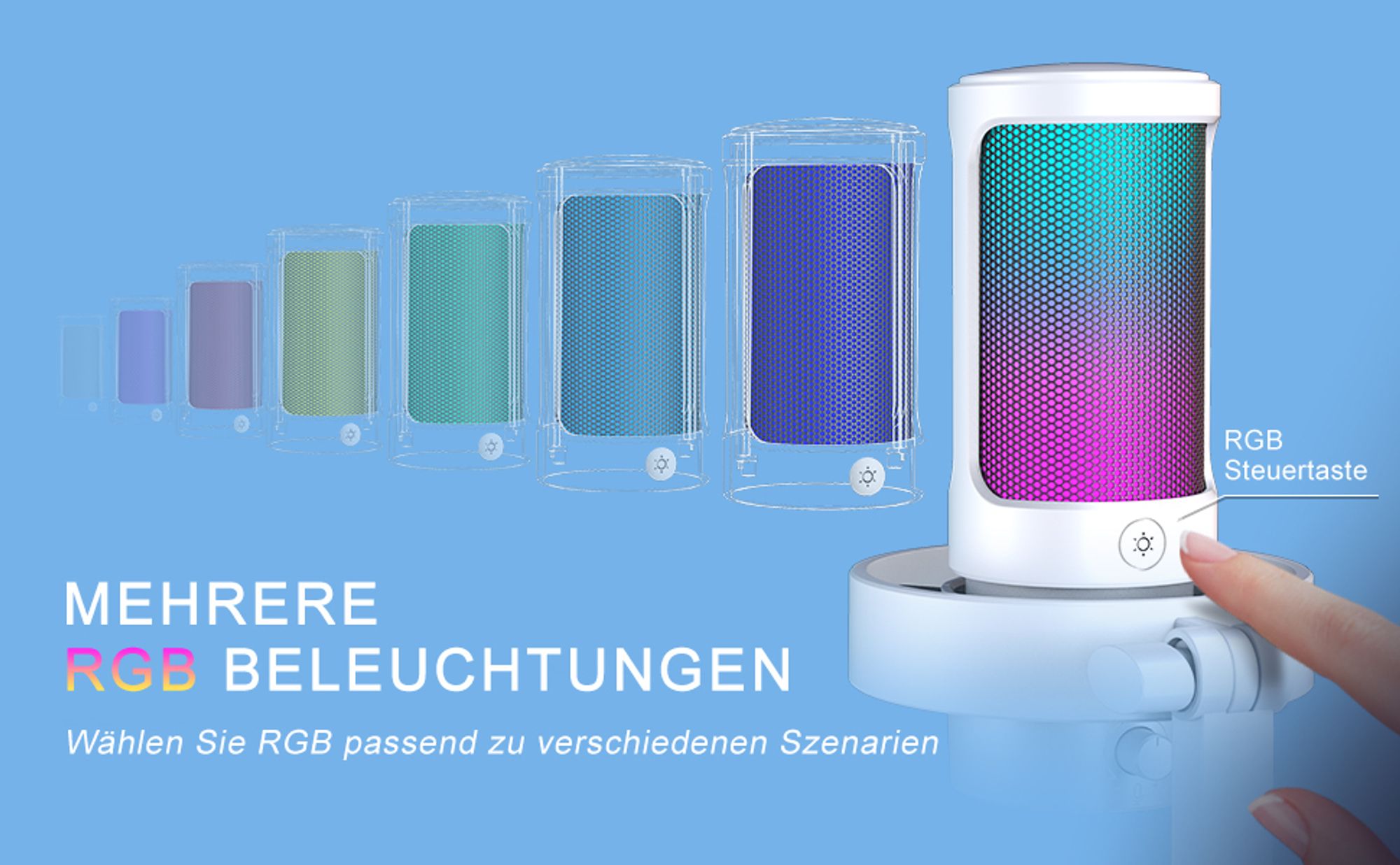 FIFINE  PC Microphone RGB Streaming  Gaming  Podcast Studio mit RGB-Steuerung, Stummschalter, Kopfhöreranschluss, Popfilter