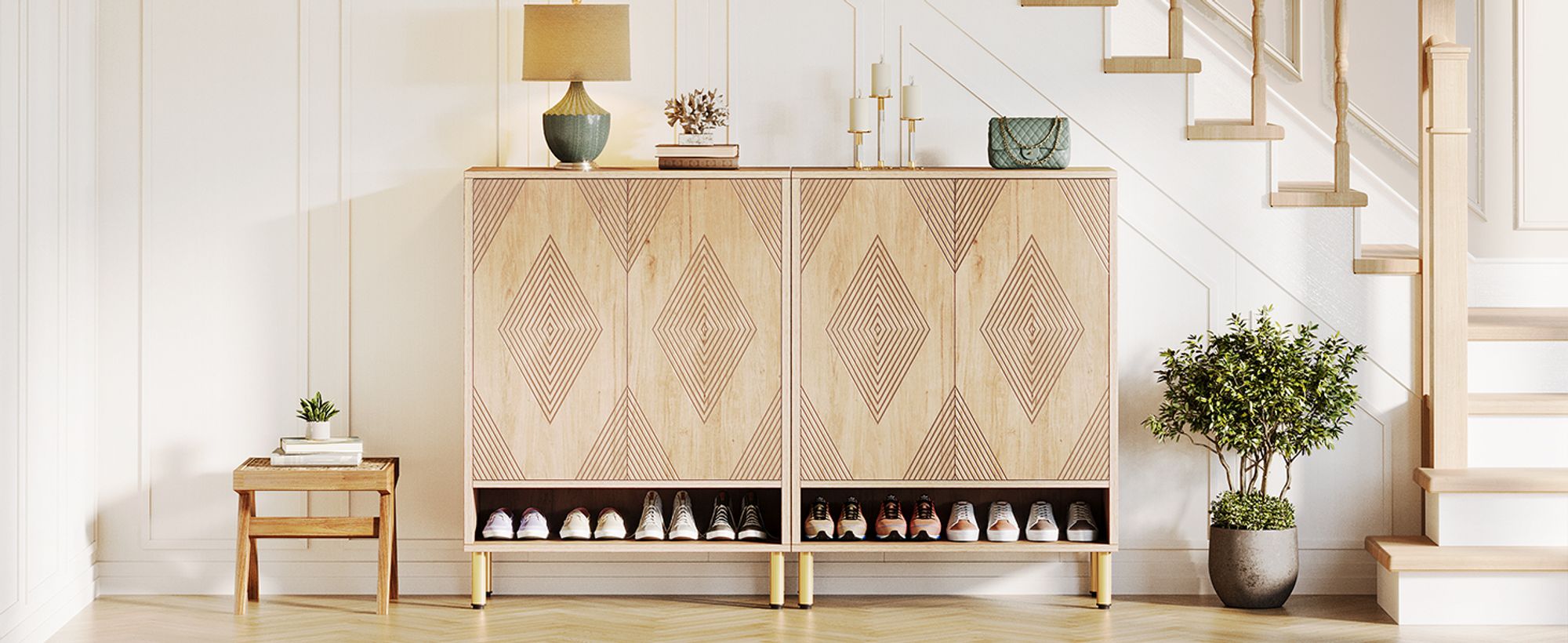 Tribesigns Schuhschrank mit 2 Türen, 73x 35x115cm, Schuhschrank mit goldenem Metallrahmen, Schuhkipper schmal, 6-stöckig Schuhregal für 25 Paar Schuhe