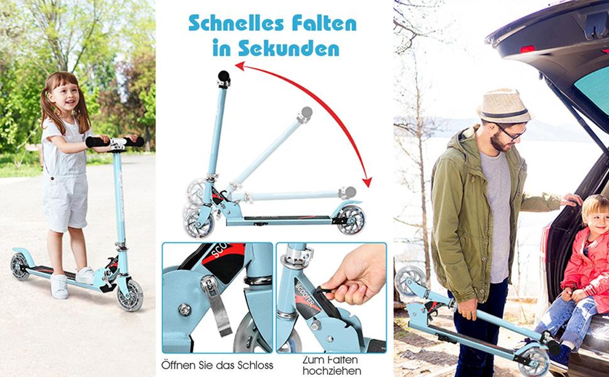 COSTWAY Kinder Roller mit LED Rädern, Cityroller höhenverstellbar, Kinder Scooter für Kinder ab 4+, Kinder Kickscooter, Tretroller für Junge & Mädchen