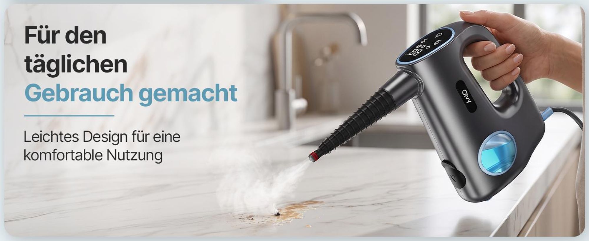 Olvy 12-in-1 Hand-Dampfreiniger mit Touchscreen – Handdampfreiniger Für Bad, Küche, Sofa & Möbel