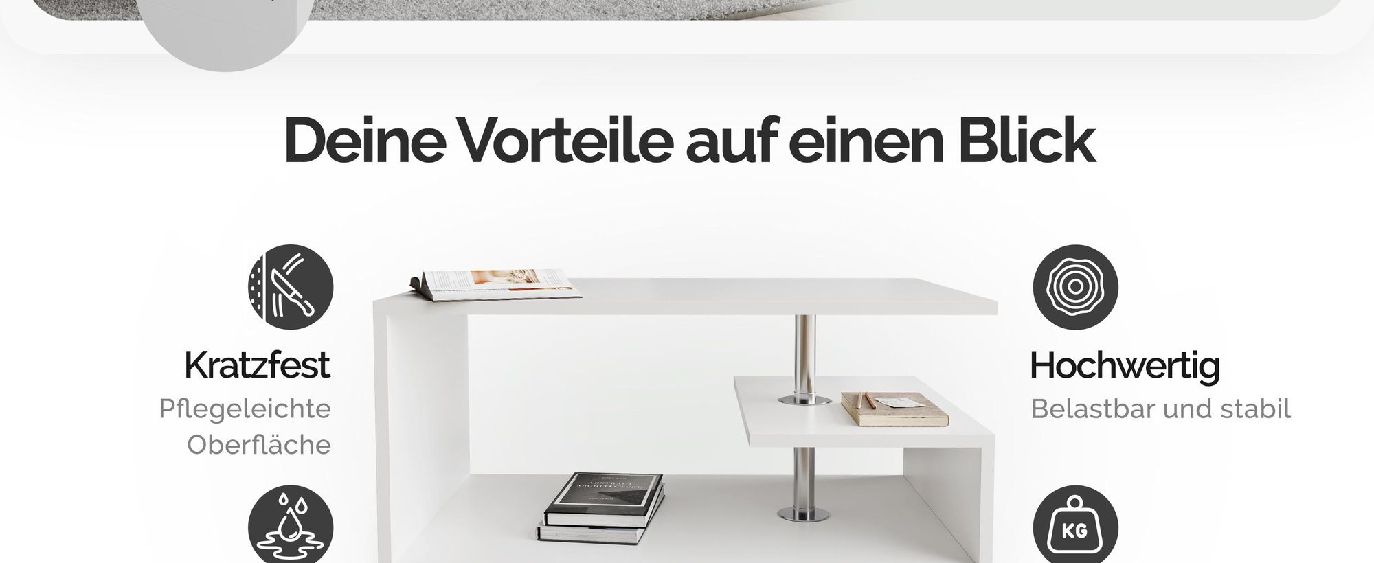 CASARIA Couchtisch mit Stauraum Weiß