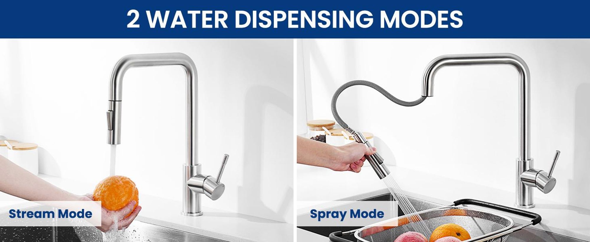 Wasserhahn Küche Ausziehbar 304 Edelstahl Brausekopf, 2 Strahlarten Spültischarmatur Gebürstet, 360° Drehbar Einhandmischer Küchenarmatur Cecipa