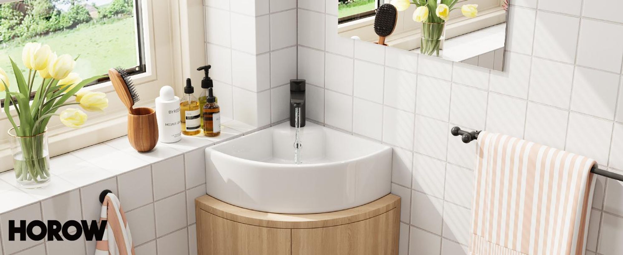 HOROW 46 cm Eckwaschbecken Wandmontage Hängewaschbecken Dreieckiges Wandwaschbecken Für Kleine Garderoben Und Badezimmer