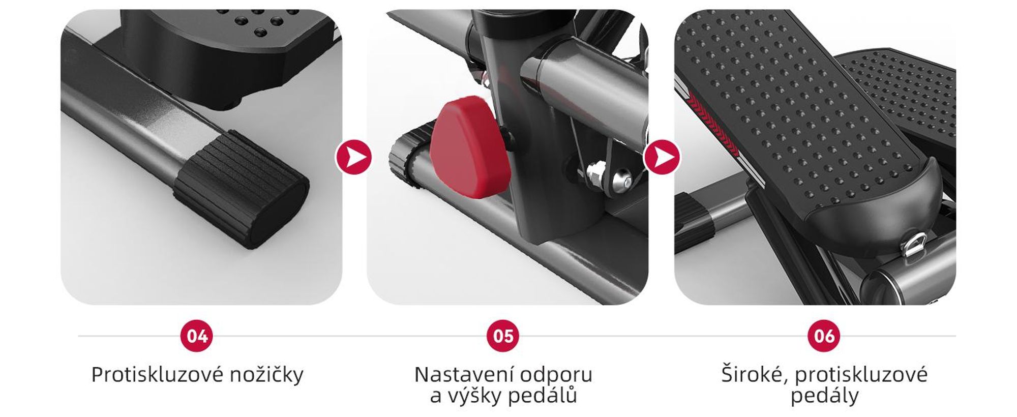 JASPORT ST1 mini stepper, 2 v 1 s napájacími lanami, LCD displej, nastaviteľný odpor, na tréning nôh a rúk, tichý a kompaktný, max. zaťaženie 100 kg