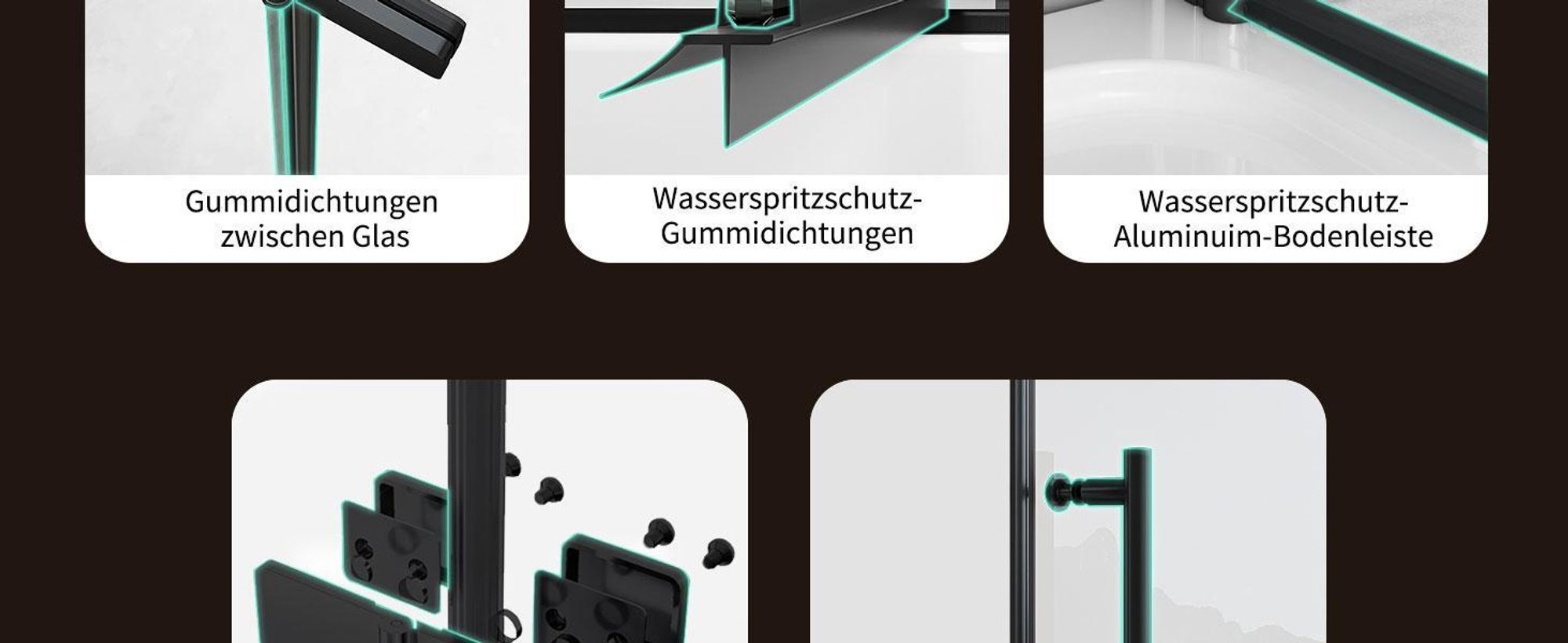 Duschabtrennung Walk in Falttür Dusche 120 x 195cm Faltbar & Drehbar Duschwand 6mm ESG NANO Glas Duschtrennwand Schwarz Glaswand