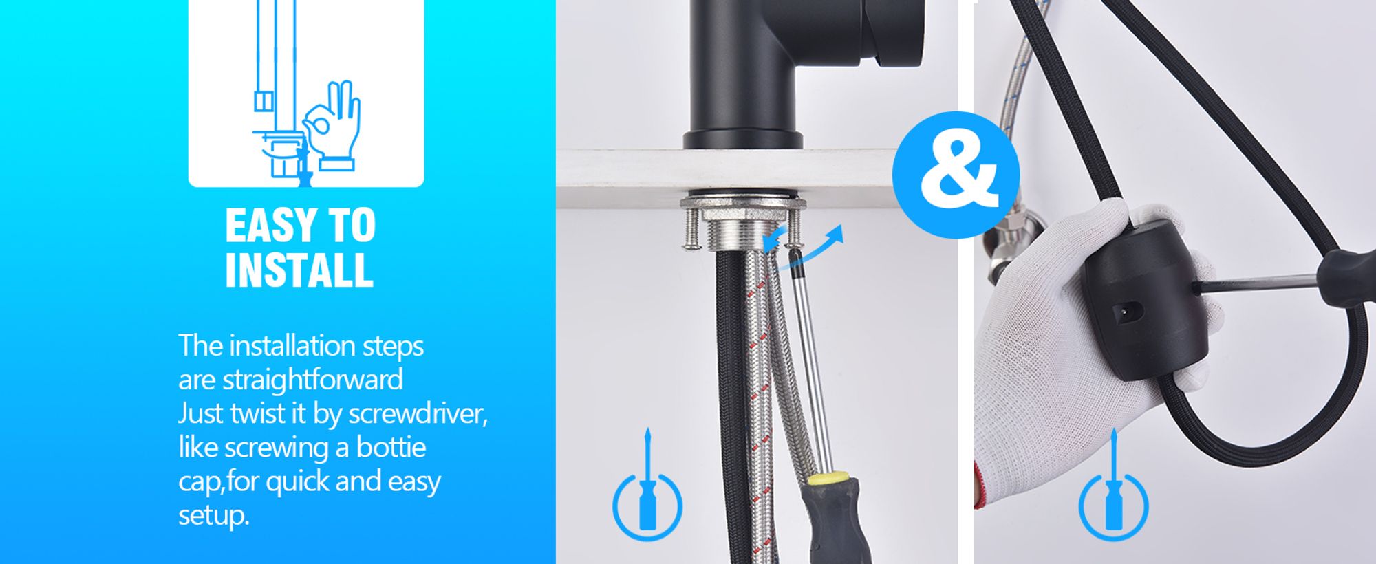 HOMELIVE Küchenarmatur Schwarz – 360° Schwenkbarer Wasserhahn Küche, Ausziehbare Spültischarmatur mit Brause, 3 Strahlarten für Flexibles Arbeiten