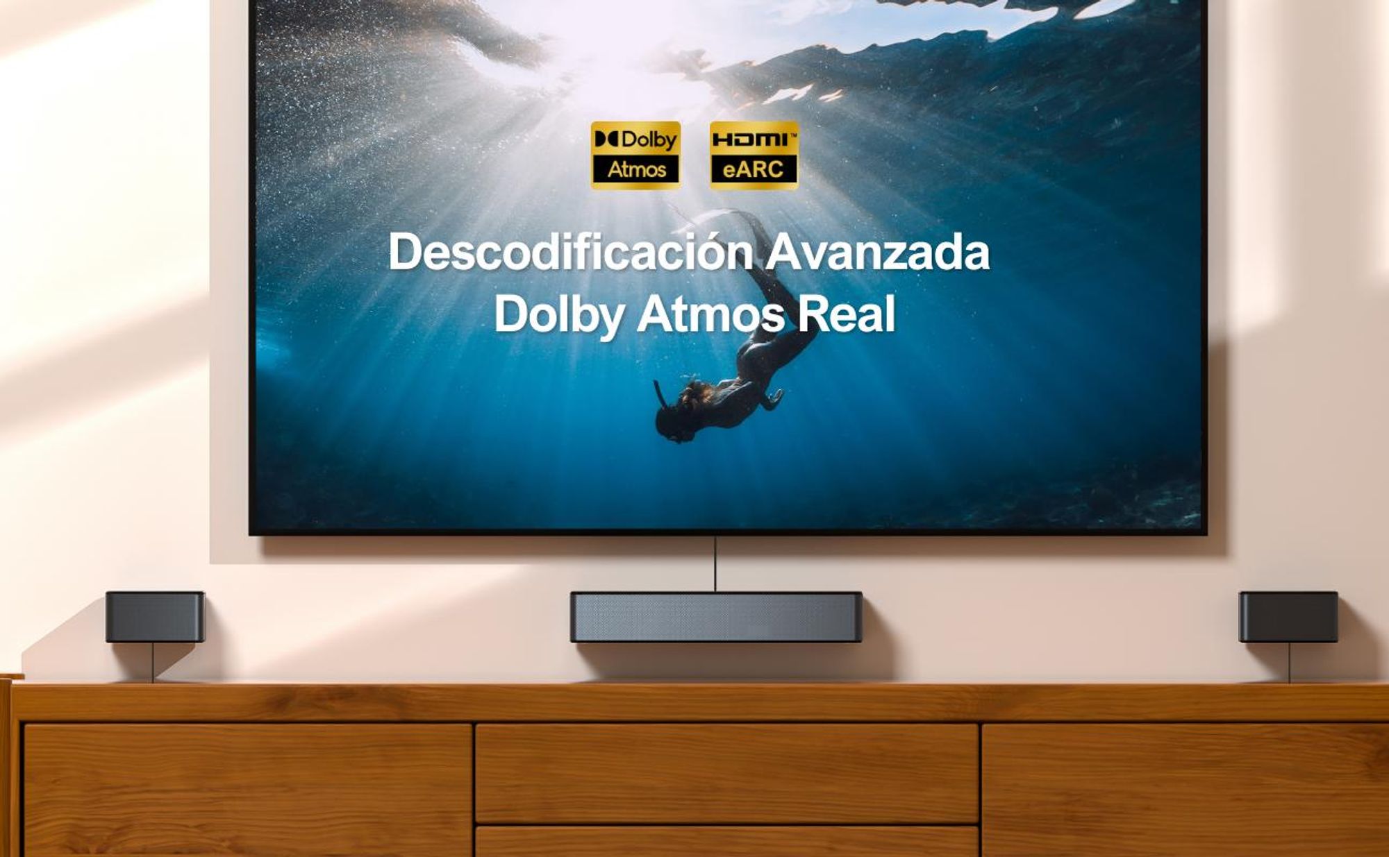Barra de sonido ULTIMEA 5.1 con Dolby Atmos, sistema de sonido envolvente 3D con subwoofer, 2 altavoces traseros, barra de sonido Bluetooth 5.3 con ecualizador de graves ajustable